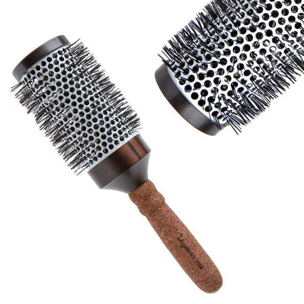 uAgeless Hair Straightening Brush For Professionals- Large Ceramic Coating and Ionic Bristle. Round Thermo Hairbrush for Blow Drying.  Cork Handle. Vegan.